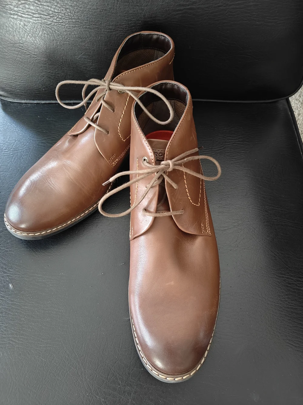 Mens Rockport Brown Leather Chukka Boots with Lace-Up Closure